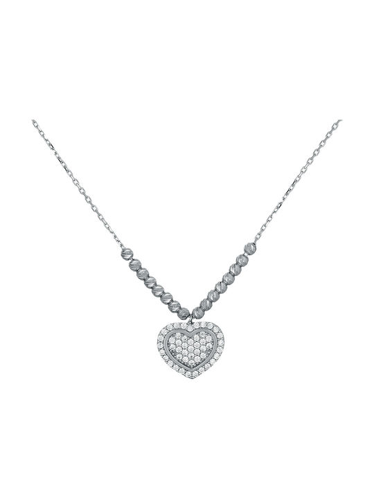 Necklace with design Heart from White Gold 14K with Zircon