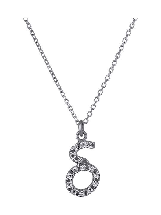 Necklace Monogram from White Gold 14K with Zircon