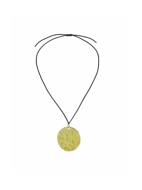 Paraxenies Hammered Disk Necklace from Gold Plated Silver Black