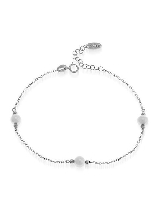 Paraxenies Bracelet Chain made of White Gold 9K with Pearls