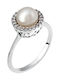 Fa Cad'oro Ring with Pearls & Zircon made of White gold 14K