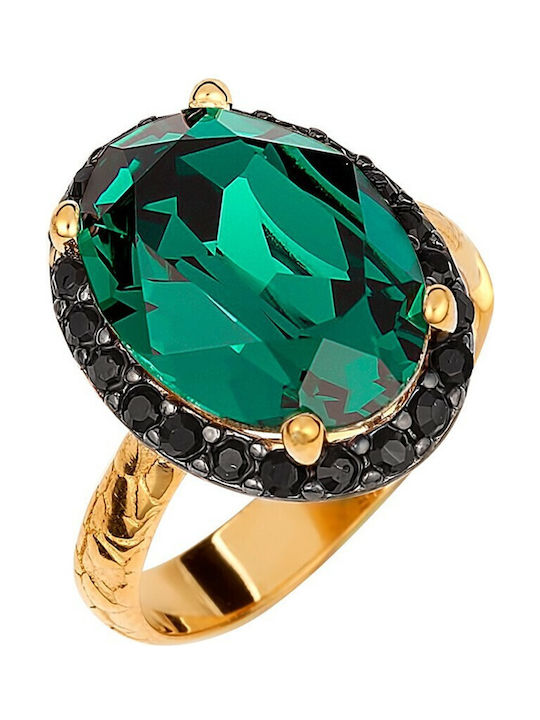 Exis Jewellery Women's Gold Plated Ring with Stone