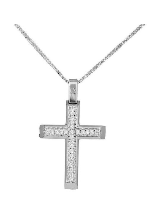 Damen Weißgold Kreuz 14K mit Kette