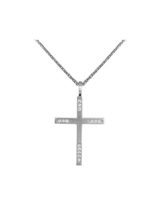 Damen Weißgold Kreuz 14K mit Kette