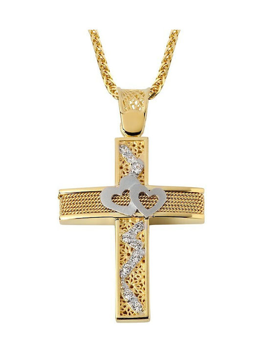 Damen Gold Kreuz 14K mit Kette