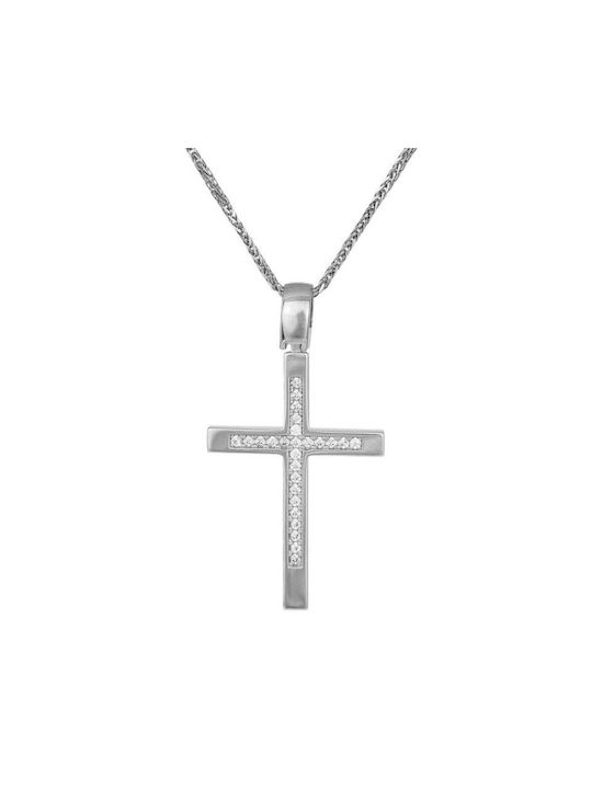 Damen Weißgold Kreuz 14K mit Kette