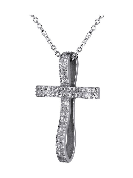 Damen Weißgold Kreuz 14K mit Kette