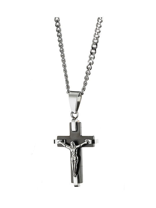 Art Collection Black Men's Cross from Steel with Chain