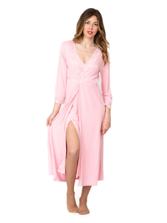 Mdl Winter Damen Robe mit Nachthemd Rosa