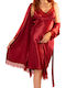 Lydia Creations Winter Women's Satin Robe with Nightdress Burgundy