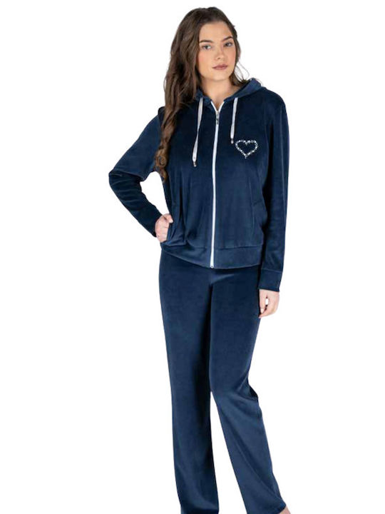 Relax Lingerie Winter Damen Pyjama-Set Baumwolle Blau