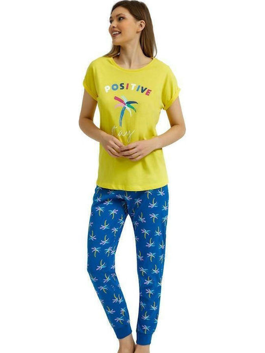 Roly Poly Sommer Damen Pyjama-Set Gelb Stay Positive