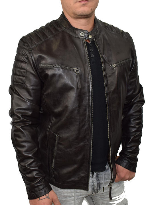 Leatherland Zalando Men's Leather Biker Jacket Brown