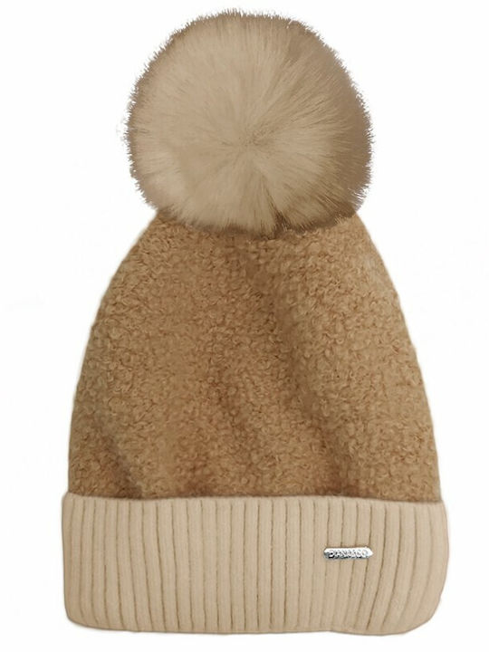 Pom Pom Beanie Γυναικείος Σκούφος Πλεκτός σε Μπεζ χρώμα
