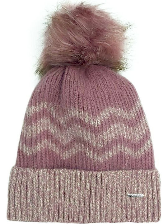 Pom Pom Beanie Γυναικείος Σκούφος Πλεκτός σε Ροζ χρώμα