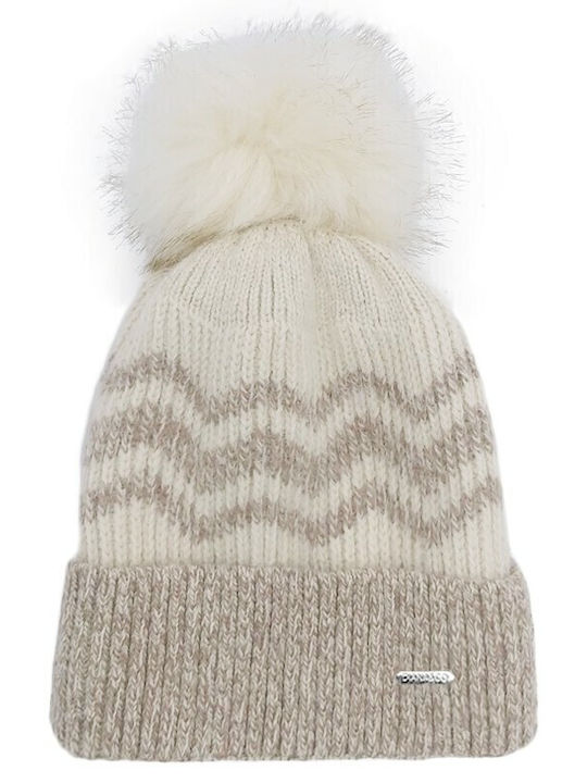Pom Pom Beanie Γυναικείος Σκούφος Πλεκτός σε Μπεζ χρώμα