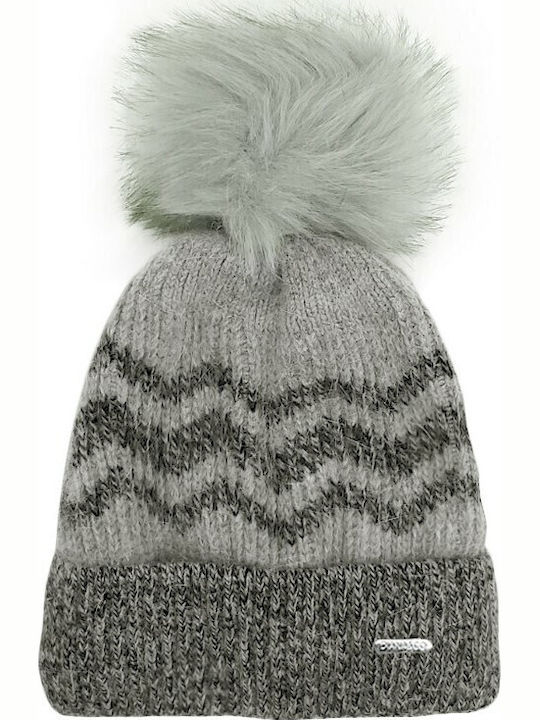 Pom Pom Beanie Γυναικείος Σκούφος Πλεκτός σε Γκρι χρώμα