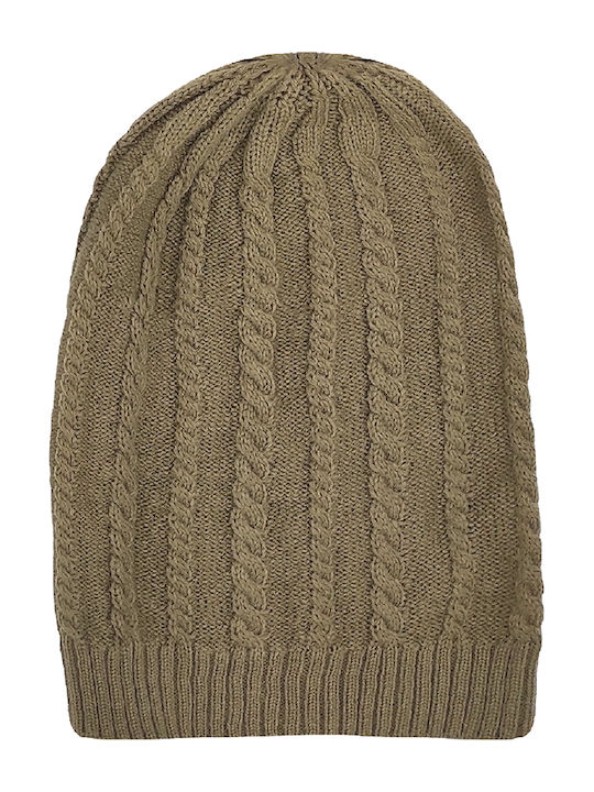 Beanie Cap with Braid Khaki