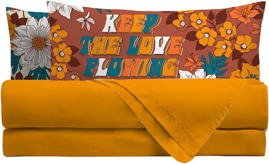Amo La Casa Bettwäsche-Set Einzel mit Gummiband 90x200cm. Mustard 3Stück