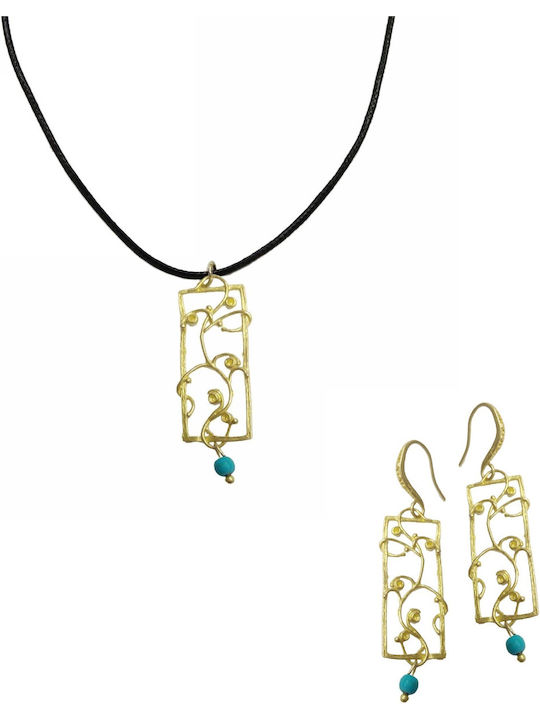 Gold Set Necklace & Earrings with Stones