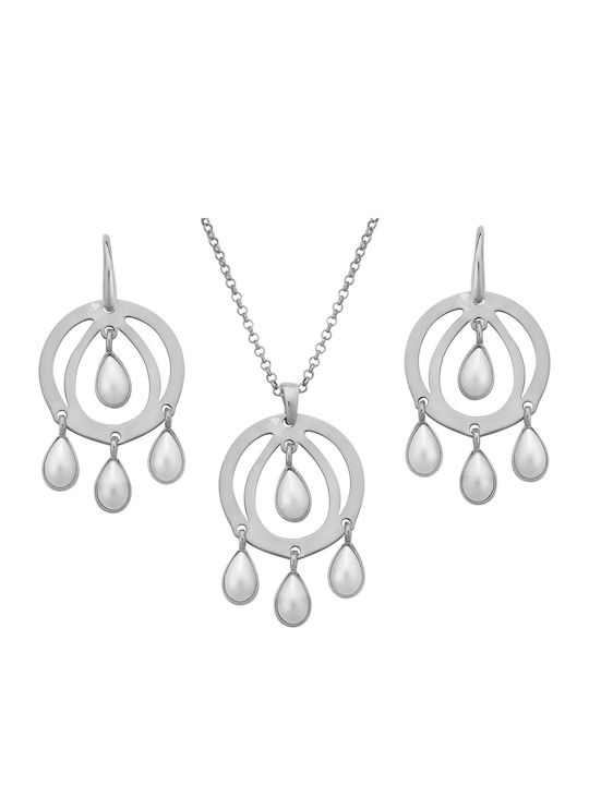 Silver Set Necklace & Earrings with Pearls