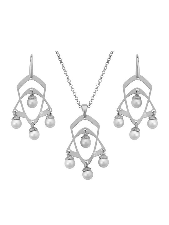 Silver Set Necklace & Earrings with Pearls