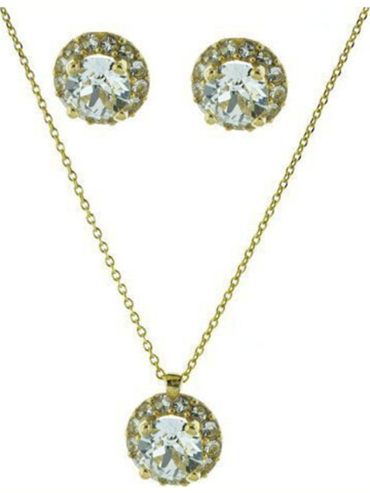 Exis Jewellery Σετ με Κολιέ & Σκουλαρίκια από Ασήμι Επιχρυσωμένο με Πέτρες