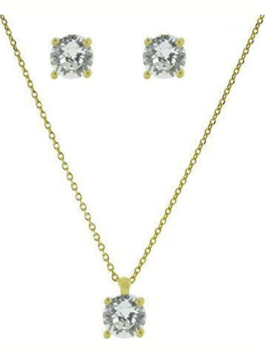 Exis Jewellery European Crystals Σετ με Κολιέ & Σκουλαρίκια από Ασήμι Επιχρυσωμένο με Πέτρες