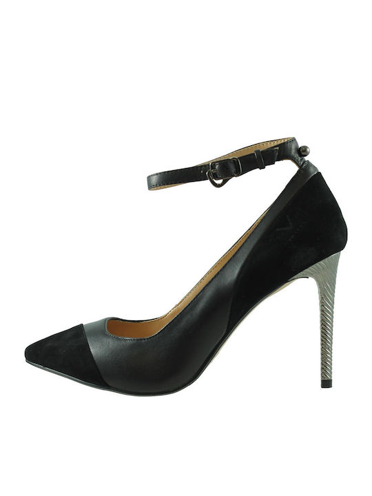 Leder Pumps mit Riemchen Schwarz