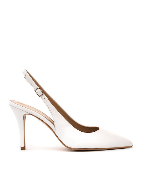 Leather Pointed Toe White Heels