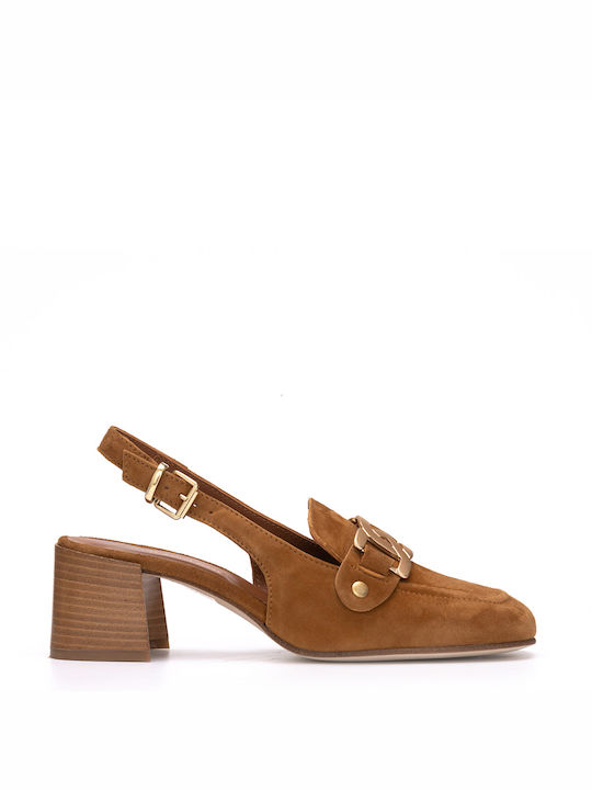 Philippe Lang Tabac Brown Heels with Strap