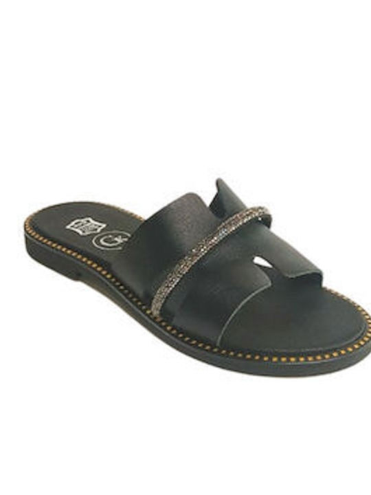 Leder Flache Sandalen für Damen in Schwarz Farbe