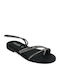 Leather Women's Flat Sandals in Black Color