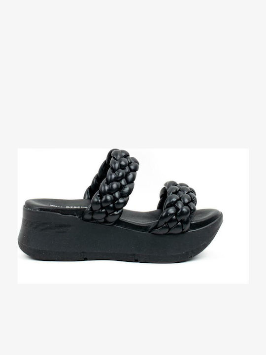 Δερμάτινα Γυναικεία Σανδάλια Flatforms Μαύρα