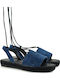 Leder Flache Sandalen für Damen in Blau Farbe