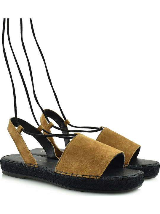 Leder Flache Sandalen für Damen in Beige Farbe