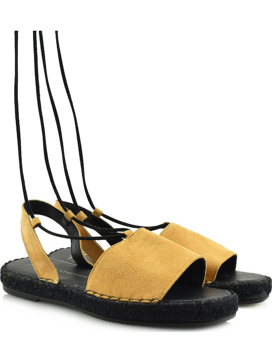Leder Flache Sandalen für Damen in Gelb Farbe