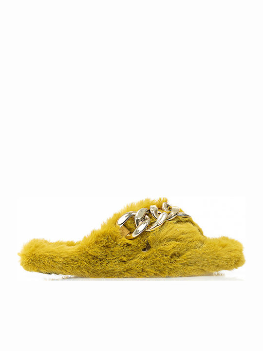 Tsoukalas Winter Women's Slippers with Fur Yellow