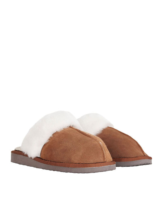 MRDline Winter Women's Slippers with fur in Brown color