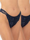 A.A UNDERWEAR Aa-underwear Bikini Βαμβακερά Γυναικεία Slip 2Pack χωρίς Ραφές με Δαντέλα Navy Μπλε