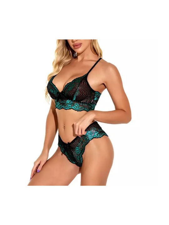 La Lolita Amsterdam Lace Underwear Set with Bra & Slip Green