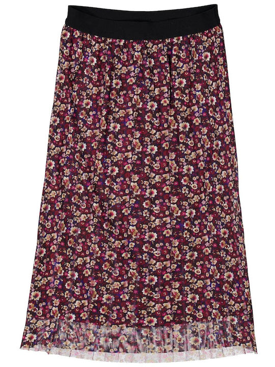 Garcia Jeans Παιδική Πλισέ Φούστα Floral Μπορντό Pleated Skirt I12521