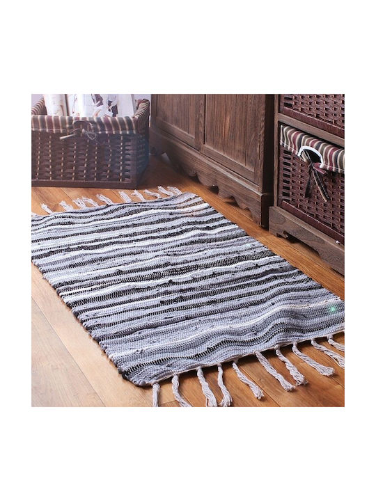 Rug Rectangular Cotton with Fringes Gray