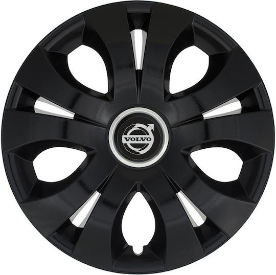 Jestic Car Hubcap Set with Volvo Emblem 15" 4pcs Black