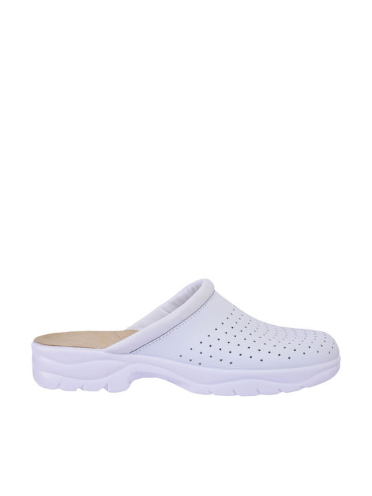 Non-Slip Leather Clogs White