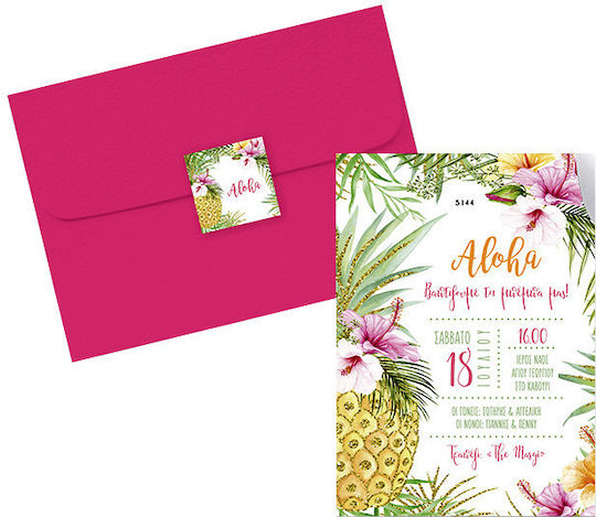 LiebeQueen Aloha Tropical Invitație de Botez cu Plic