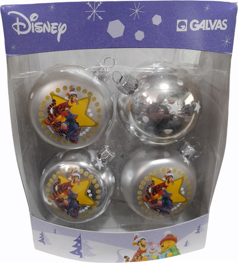 Winnie Pooh Set 4 Silver Balls 4cm