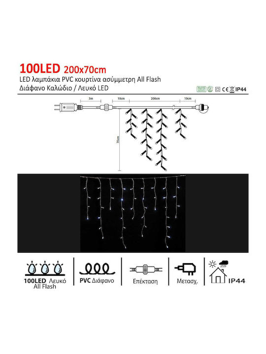 100 Weihnachtslichter LED 2für eine E-Commerce-Website in der Kategorie 'Weihnachtsbeleuchtung'. x 70cm Weiß Elektrisch vom Typ Vorhang mit Transparentes Kabel