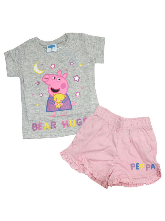 Peppa Pig Παιδική Πιτζάμα Καλοκαιρινή Βαμβακερή Γκρι