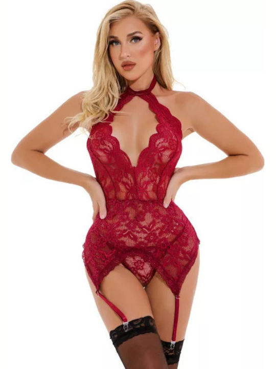 La Lolita Amsterdam Sexy Κορμάκι με Δαντέλα & Ζαρτιέρες Κόκκινο